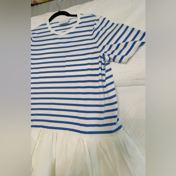 TANYA TAYLOR: Brand New Blue/White Strip Dress with pockets - Size Medium - Picture 4 of 10